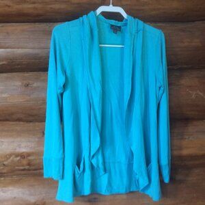Nomadic Traders Blue Hooded Athleisure Feminine Relaxed Cardigan Size Medium